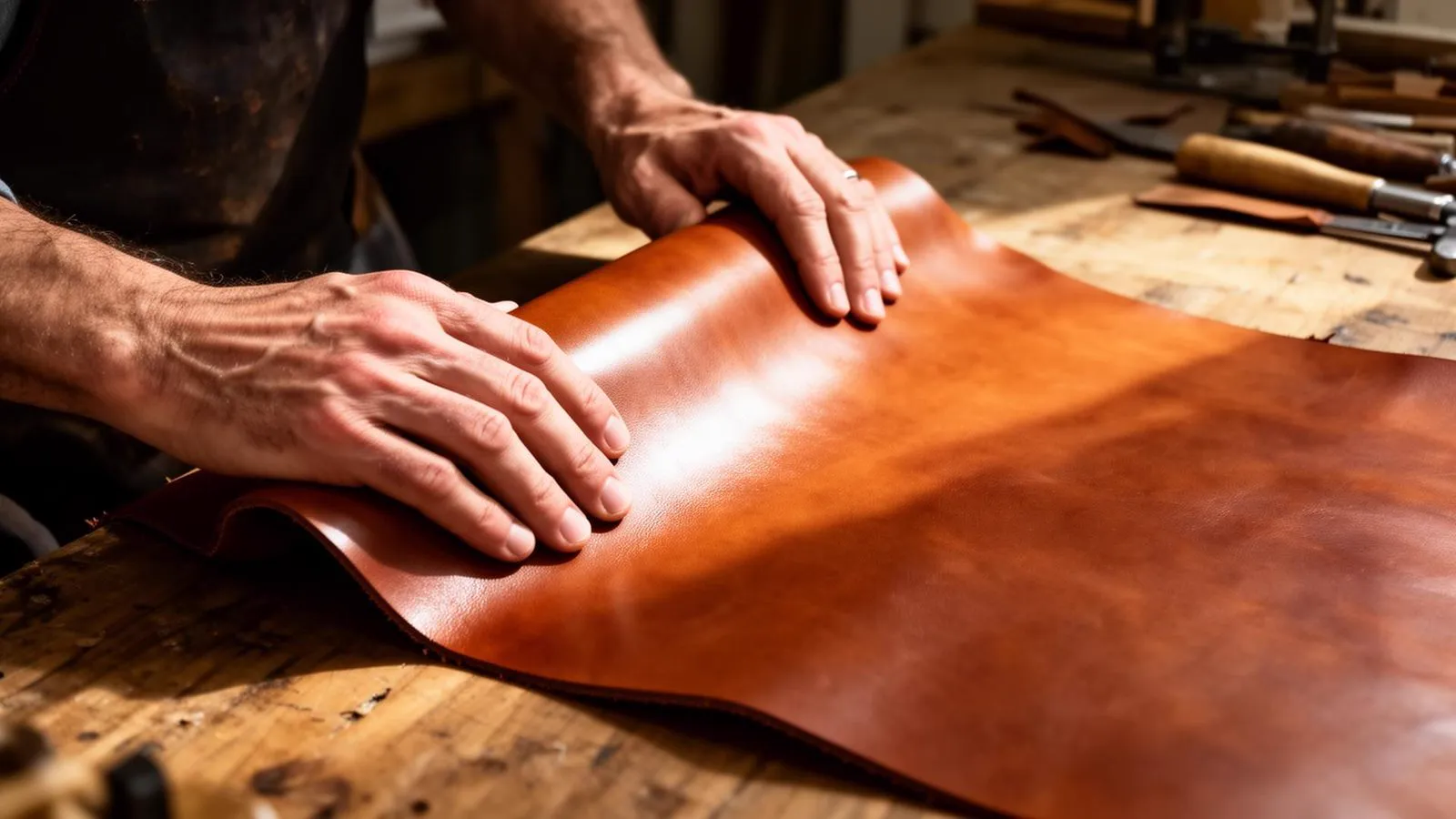 Master craftsman hand-stitching automotive leather