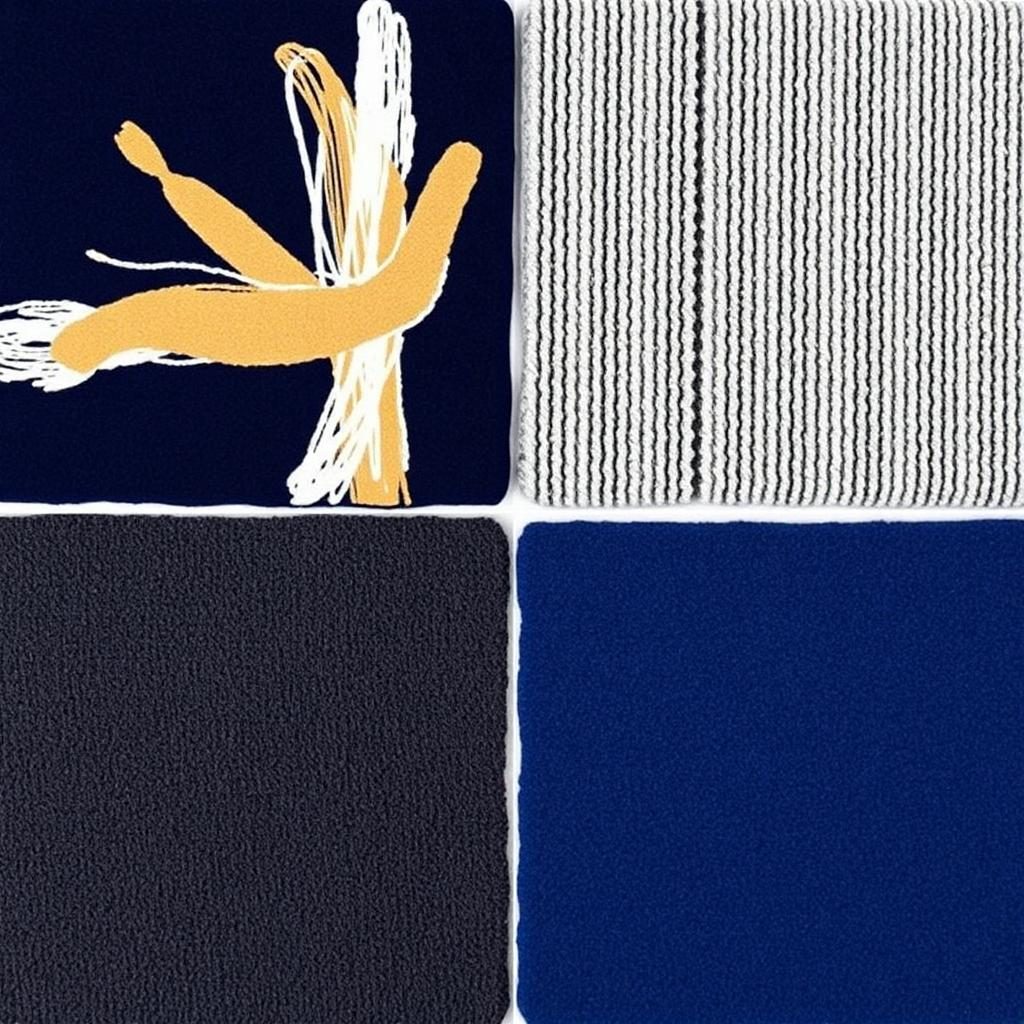 Swatch grid of four marine carpet samples in navy, heather gray, charcoal and ocean blue