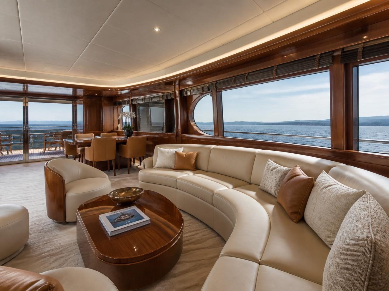 Oversized architectural leather hides for yacht interiors