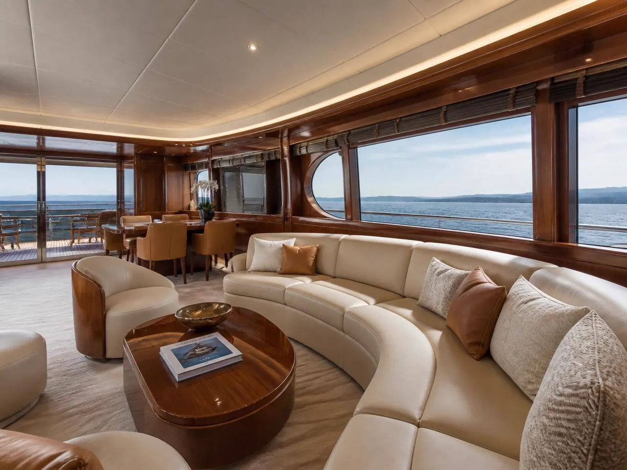 Oversized architectural leather hides for yacht interiors